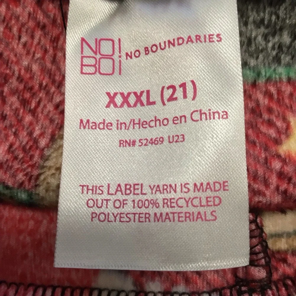 No Boundaries High Waist Legging Velour Christmas Rudolph Plaid XXXL 21 NWT